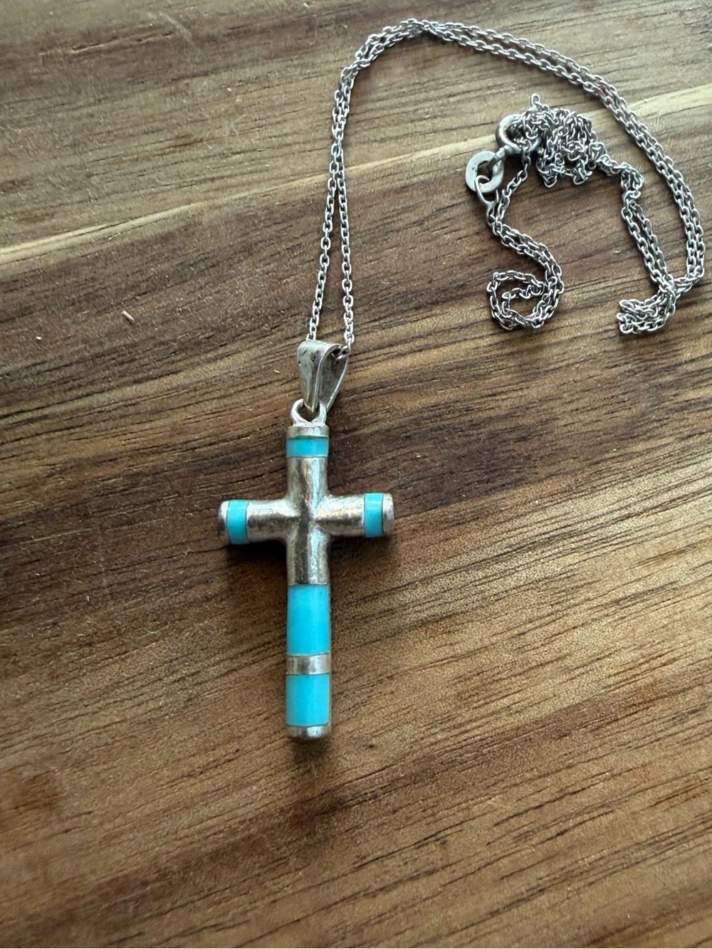 Turquoise Cross Pendant Necklace - Sterling Silver